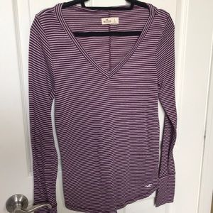 Hollister v neck red & white long sleeve shirt